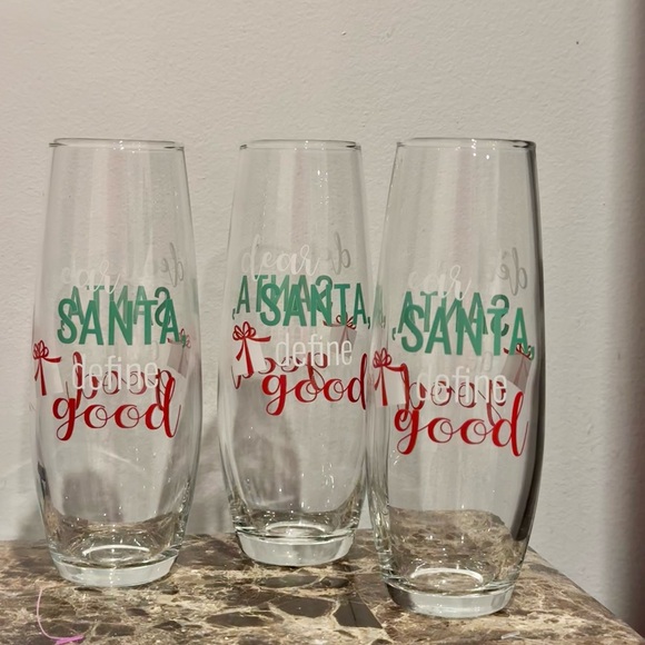 🎅🏼 Dear Santa Define Good stemless champagne Christmas glasses 6oz flutes - Picture 6 of 11